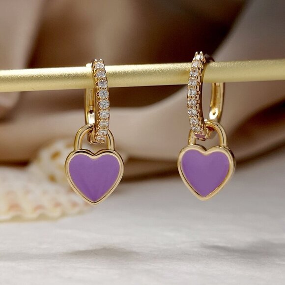 Purple Sexy Women's Heart Charm Cubic Zirconia Earrings - Picture 1 of 5